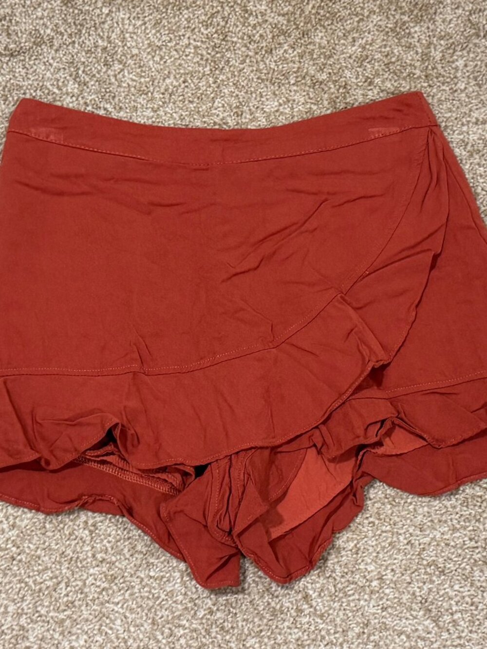 Womens Small Boutique Altar'd State Orange Rust Ruffle Mini Skort
